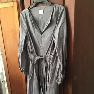 ZARA crisp cotton dress with ruched waist. L